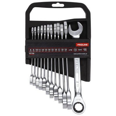 RATCHET COMBINATION SPANNER SET, 12 PCS.(8-19MM),CRV,PROLINE