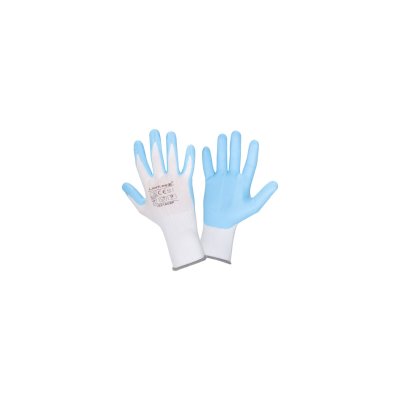 GLOVES NITRILE WHITE-BLUE L221610P, CARD, "10", CE, LAHTI
