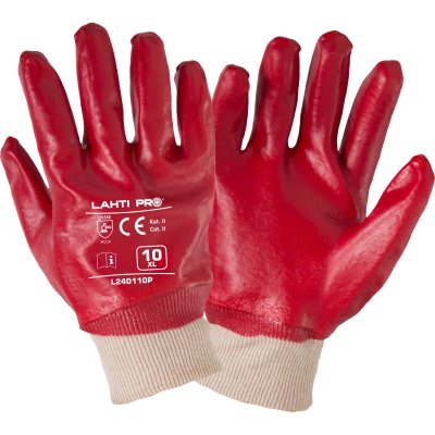 GLOVES PVC RED L240109P, 12 PAIRS, "9", CE, LAHTI