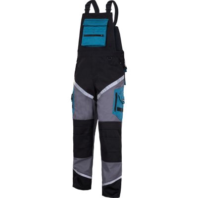 BIB PANTS WITH REFL. STRIPES, BLACK-GREY-TURQ., "L",CE,LAHTI