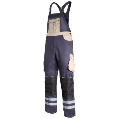 BIB PANTS WITH REFL. STRIPES, GREY-BLACK-BEIGE, "S",CE,LAHTI